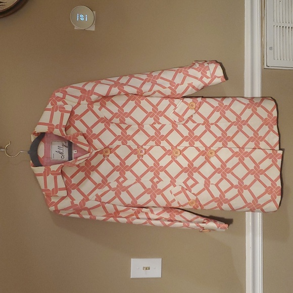 Milly New York Vintage Pink Cream Chain Print Lined Lady Coat Size 6